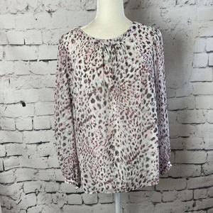 Talbots leopard print metallic Pink Gray blouse women size large